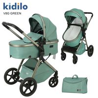 Poussette pliable compacte Kidilo Baby V8 à double fonction (assis-debout) avec cadre en alliage d'aluminium et vue haute, capacité de charge 20 kg