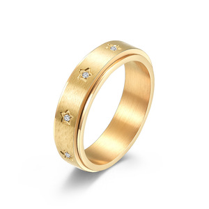 Star Pattern <b>Titanium</b> Steel Rotating <b>Ring</b> Unisex Jewelry Gift Gold <b>Black</b> Silver Color Pave Setting Stress Relief Accessory - Product Image 5