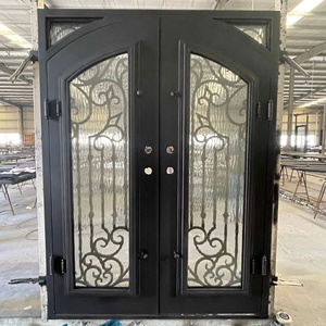 Ceja en la parte superior cuadrada Forjado a mano <span class=keywords><strong>Trabajo</strong></span> de desplazamiento elegante Bisagra de Puerta de Hierro de acero doble Operable Vidrio transparente Acabado de estilo personalizado - Product Image 4