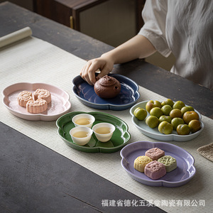 จานเซรามิคลายดอกเบโกเนีย จานพอร์ซเลนสำหรับเสิร์ฟผลไม้ ถาดเสิร์ฟชา - Product Image 4