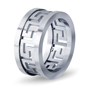 Bagues tendance 10MM en acier noir, motif géométrique doré, bijoux en acier inoxydable, cadeau - Product Image 3
