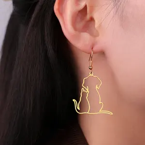 Myshape anting-anting Juntai liontin anjing dan kucing wanita anting-anting baja tahan karat hewan berongga indah hadiah perhiasan kekasih hewan peliharaan grosir - Product Image 4