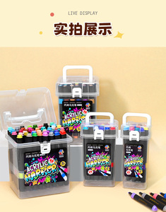 Marqueur acrylique à pointe souple personnalisé, ensemble de 48 couleurs en boîte portable, fournitures artistiques pour étudiants, stylo à couleurs superposées, <span class=keywords><strong>dessin</strong></span> et coloriage - Product Image 6