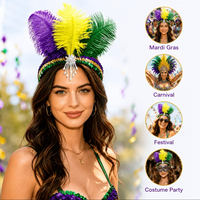 Serre-tête à plumes Mardi Gras pour femme, violet, vert, or, avec sequins et strass, couronne, accessoires de cheveux pour carnaval, festival, fête