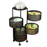 Étagère de rangement de cuisine rotative multifonctionnelle à quatre niveaux en métal blanc et noir pour aliments et légumes