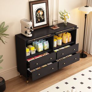 Black Rattan Woven Chest Of <b>Drawers</b> With Multi Layered <b>Storage</b> <b>For</b> Living Room And Dining Room - Product Image 4
