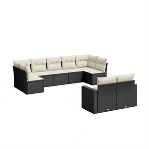 Cream White And Black <b>Rattan</b> Garden <b>Sofa</b> Set With Cushions 6 Seater Outdoor Furniture Contemporary Design - Product Image 1