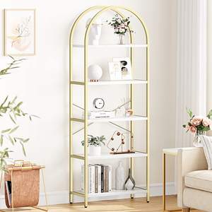 Libreria a 5 Ripiani, Scaffale ad Arco, Espositore Alto, Struttura in Metallo, Moderno Scaffale Portaoggetti in Legno - Product Image 3