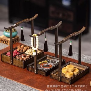 Chinese Style Wooden Snack Box 4 Compartment Standing Type Multifunction <b>Storage</b> <b>Tray</b> For Tea Table Candy Display - Product Image 4