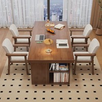 Bureau de travail moderne, écologique et durable pour salon, grand bureau long en bois massif avec armoire de rangement intégrée, bureau d'étude à domicile