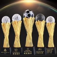 Trophée multisports doré avec balles 3D - Volleyball, Basketball, Football, Golf et Billard, base personnalisable pour les champions
