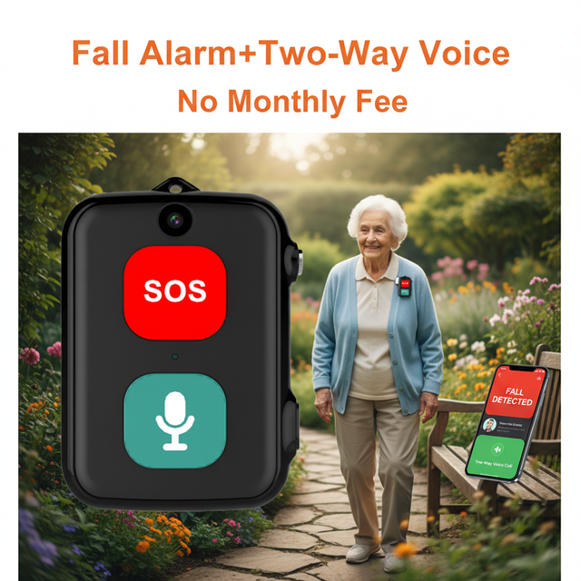 Fall Alarm GPS Tracker for Alzheimer, Elderly Waterproof Mini Locator with Two-Way Voice, No Monthly Fee