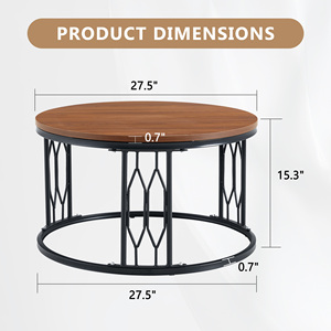 Tavolino da Caffè Rotondo in MDF Effetto Noce, Diametro 27,5 Pollici, Stile Rustico per Soggiorno - Product Image 4