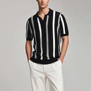2025 été nouveau respirant squelette hommes à manches courtes <span class=keywords><strong>Polo</strong></span> pull rayé taille européenne tricot <span class=keywords><strong>Polo</strong></span> hommes - Product Image 5