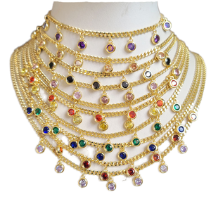 Collar de cadena con dijes de disco y puntos circulares, chapado en oro de 18 quilates, estilo bohemio, con pequeños diamantes, para mujer - Product Image 1