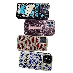 ซียานเคสโทรศัพท์กันกระแทกประดับด้วยลูกปัดแฮนด์เมดสำหรับแอปเปิ้ล ไอโฟน 6 นิ้วสำหรับลายเสือดาวเดซี่พิมพ์ลายตัวอักษรไรน์สโตน - Product Image 1