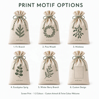 Ensemble de sacs cadeaux en coton mousseline naturel avec logo personnalisé, imprimé botanique scandinave, pour Noël, mariage, pochette pour cadeaux, 3 tailles