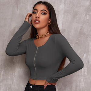 Nouvelle Collection Printemps 2023 – Cardigan Court Tricoté <span class=keywords><strong>Sexy</strong></span> et Ajusté à Fermeture Éclair pour Femme, Style Rétro Européen et Américain, Manches Longues - Product Image 2