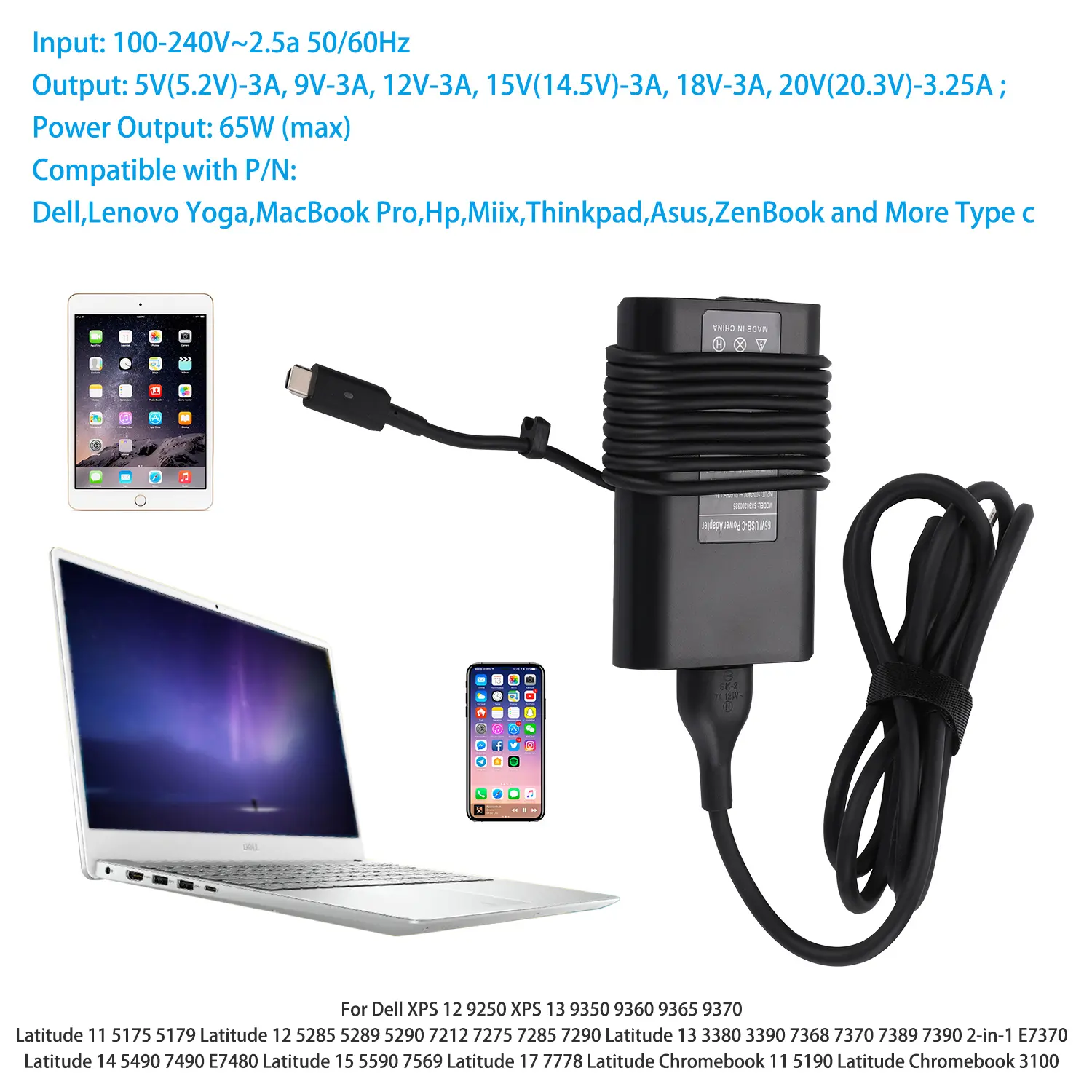 Manufacturers Wholesale 65w Usb Type C Portable Notebook Universal Ac Power Adapter Laptop Fast Charger Customization