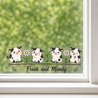 Autocollants personnalisés imperméables en PVC vinyle, motif vache et marguerite Kawaii, autocollant décoratif électrostatique imprimé UV pour fenêtre et mur en verre