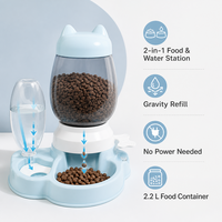 Distributeur automatique de nourriture et d'eau pour animaux de compagnie 2-en-1 en plastique 2,2 L, fonctionnement manuel par gravité, station d'alimentation pour chats et chiens