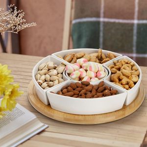 <span class=keywords><strong>Plateau</strong></span> rond en bois bambou <span class=keywords><strong>fromage</strong></span> Snack petit déjeuner salade Dessert <span class=keywords><strong>plateau</strong></span> de fruits avec assiette en céramique amovible bol plats - Product Image 4
