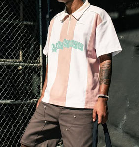 Haute qualité personnalisé sérigraphie hommes décontracté Patchwork bloc de couleur fermeture éclair Boxy Fit à manches courtes Polo t Merde - Product Image 4
