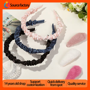 Qiyue Dameshaaraccessoires 8Cm Satijn Geplooide Effen Kleur Dunne Hoofdbanden Met Bb Clips - Product Image 2