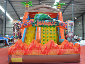 Castillo hinchable naranja de PVC de grado comercial, toboganes inflables Topogan Jungle Primeval para niños, pared de escalada en roca - Product Image 5