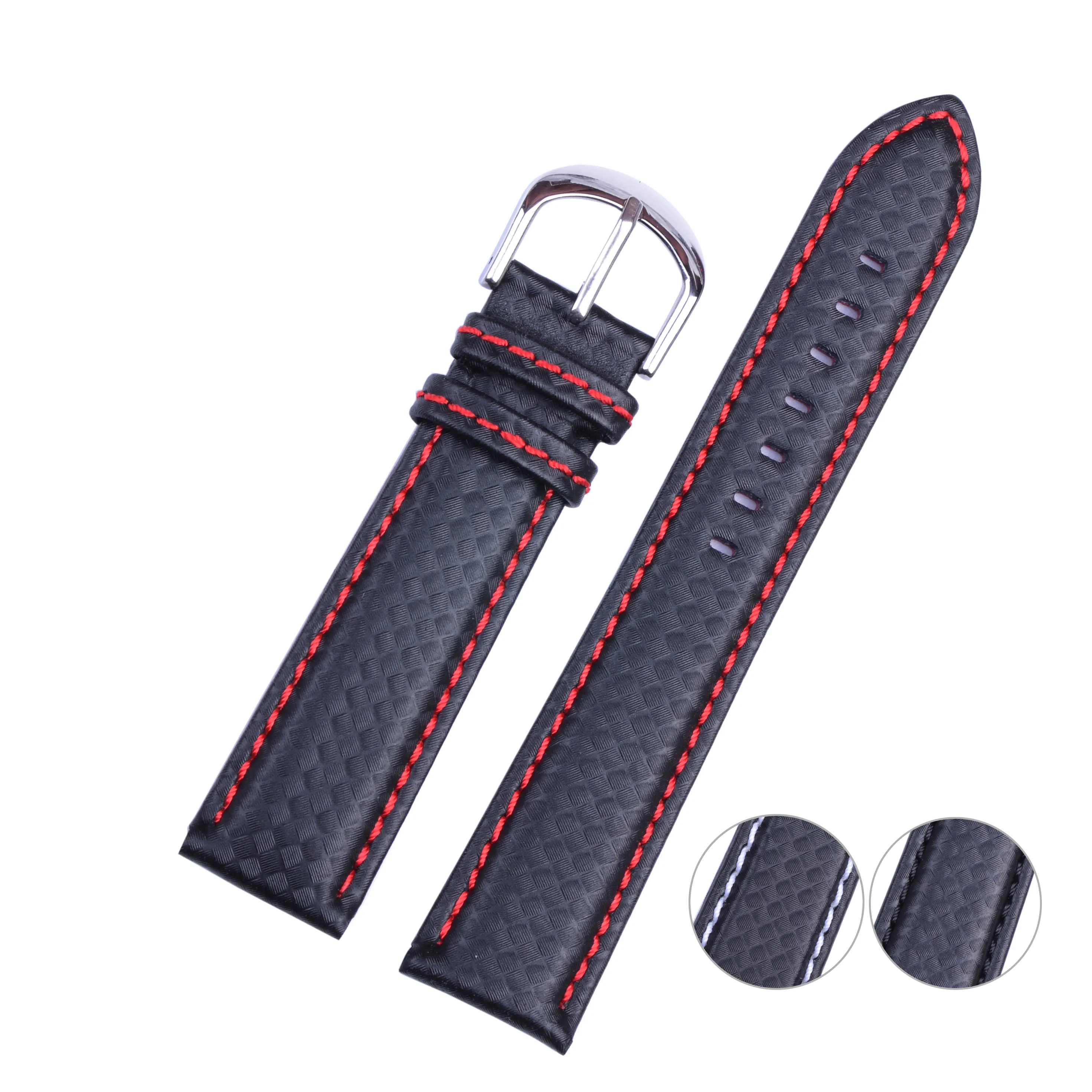 LAIHE-Bracelets de montre en cuir véritable avec coutures colorées en fibre de carbone pour homme 18mm 20mm 21mm 22mm 23mm 24mm