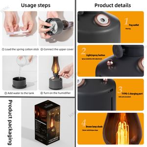 Humidificateur à brume fraîche Ce Rohs Fcc 280Ml Usb Ultrasonique Sans fil Rechargeable Portable Lampe rétro Humidificateur pour la maison Chambre à coucher - Product Image 4