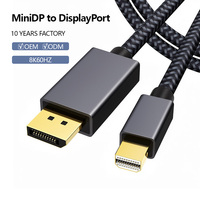 Câble tressé MiniDP vers MiniDP 8K Haute Définition Mâle-Mâle avec garantie de 12 mois pour moniteur et ordinateur portable