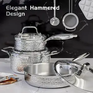 6-Piece Kitchen Stainless Steel Non Stick Cookware Set Hammered Stainless Steel Cooking Pot Sets Pots For Cooking