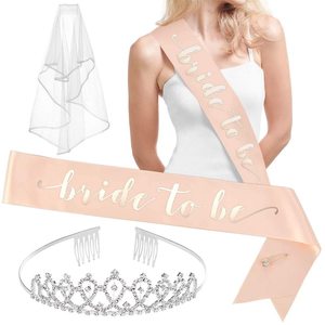Ensemble de voile et diadème en satin pour future mariée, couleur or rose, accessoires de mariage pour la fête nuptiale - Product Image 1