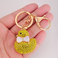 Porte-clés Lumineux en Forme de Canard Animalier Mignon avec Strass Scintillants et Diamants Incrustés en Alliage de Cristal – Grande Vente