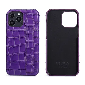 Handgemachte Luxus echte Krokodil Muster Leder Handy hülle mit Riemen für iPhone 14 15 Pro max