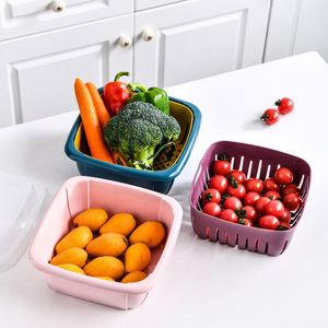 Household Kitchen Tools Double Layer Multi-function Sink Strainer Fruit <b>Vegetable</b> Washing Bowl Plastic Drain Basket - Product Image 3