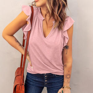 Camiseta holgada de manga corta con cuello en V antipilling de moda para mujer para Primavera/Verano nuevo estilo comprimido - Product Image 4