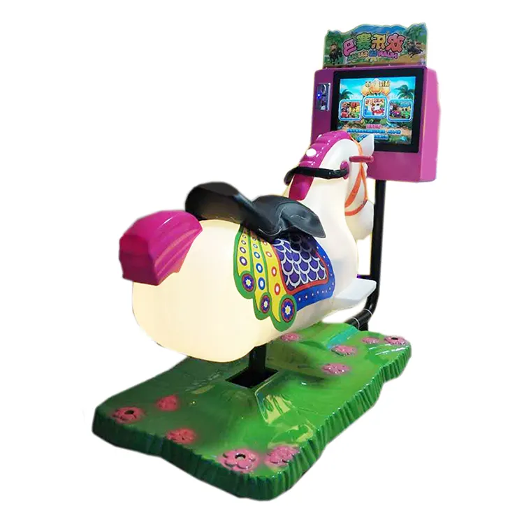 في الأماكن المغلقة 17 "HD شاشة ماكينة مقاعد ألعاب المحاكاة عملة تعمل مجنون الحصان الحيوان ألعاب ركوب للأطفال