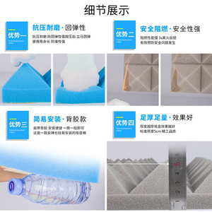 Panneaux acoustiques en coton Bonesen Pyramid 12x12 pouces, revêtement mural insonorisant pour studio à domicile, chambre, KTV - Product Image 5