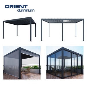 Pergola en aluminium avec porte <span class=keywords><strong>coulissante</strong></span> en verre, imperméable, motorisée, pour jardin extérieur, pergola et gazebo en aluminium pour extérieur - Product Image 1