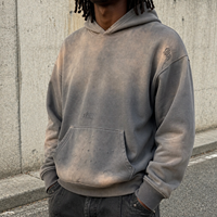 Sweat à capuche Yingling Sun Faded pour homme, gris anthracite, délavé, effet usé, coupe oversize, molleton brossé épais, style streetwear