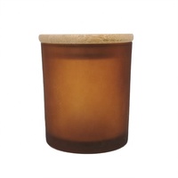 KA07M vente en gros haute qualité 300ml verre vide coloré givré bougie verre pot avec couvercle en bambou pour la décoration de la maison
