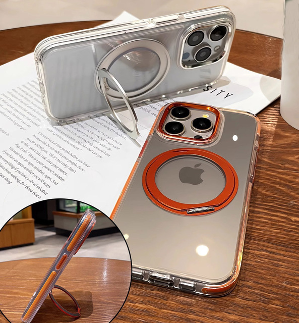 360 Rotation Magnetic Stand Wireless Charging Shockproof Transparent Phone Case for iphone 17 Pro Max 17 Pro 16 15 14 13 12