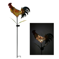 Lampe solaire étanche en métal en forme de coq avec globe en verre craquelé, LED, pour jardin, cour, allée extérieure