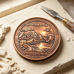 Barra de Cobre de 1 Onza con Relieve de la Gran Muralla de la Montaña Rícola, Acabado Envejecido Vintage, Medalla de Cobre Fino para Coleccionismo Artístico - Product Image 3