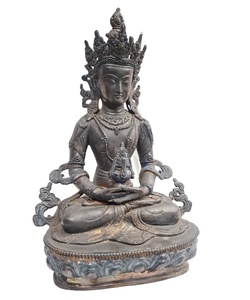 Statue artisanale d'art en laiton indien, Figurine Amitabha bouddha, népal, Art bouddhisme religieux, collection - Product Image 4