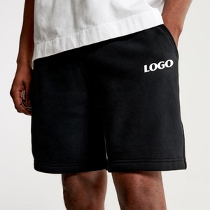 Fournisseur, faible MOQ, logo personnalisé, short oversize à taille élastique, streetwear pour hommes, short en molleton de coton noir - Product Image 1