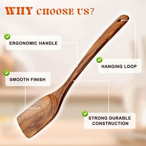 Juego de utensilios de cocina de madera de acacia con espátula, cuchara ranurada para pasta, apto para lavavajillas y seguro para alimentos - Product Image 2