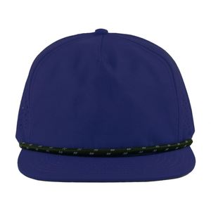 Casquette de golf en nylon bleu marine douce à 5 panneaux avec trous laser imperméables, brodée, non structurée, à fermeture snapback pour hommes - Product Image 5